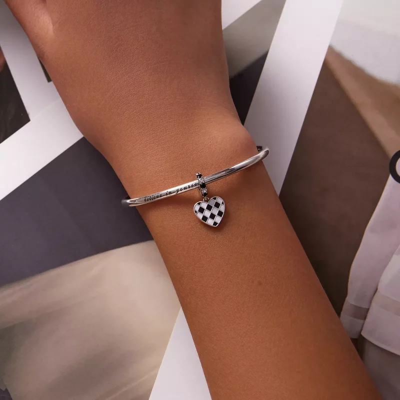 (imagen para) Estilo Pandora Colgante de Amor a Cuadros Blanco y Negro - SCC2178 - Ver 5