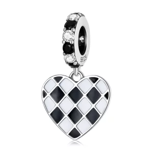(imagen para) Estilo Pandora Colgante de Amor a Cuadros Blanco y Negro - SCC2178
