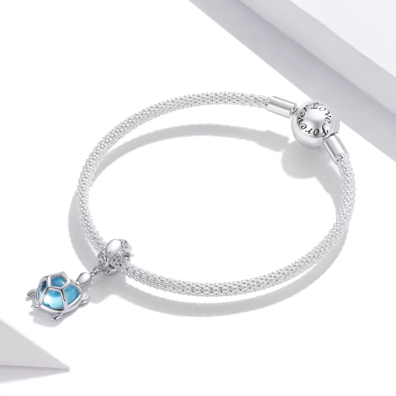 (imagen para) Estilo Pandora Colgante de Tortuga de Vidrio Murano Azul Plateado - SCC1804 - Ver 3