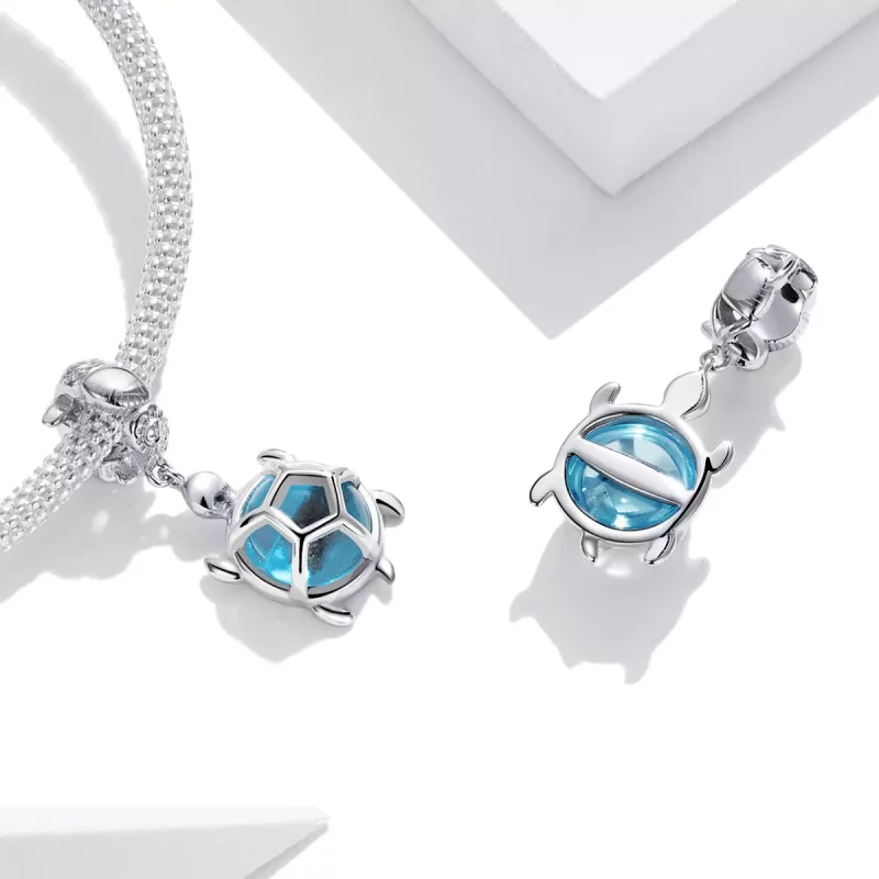 (imagen para) Estilo Pandora Colgante de Tortuga de Vidrio Murano Azul Plateado - SCC1804 - Ver 4