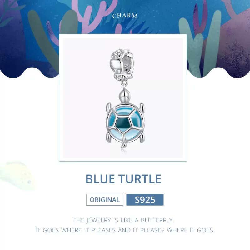 (imagen para) Estilo Pandora Colgante de Tortuga de Vidrio Murano Azul Plateado - SCC1804 - Ver 6