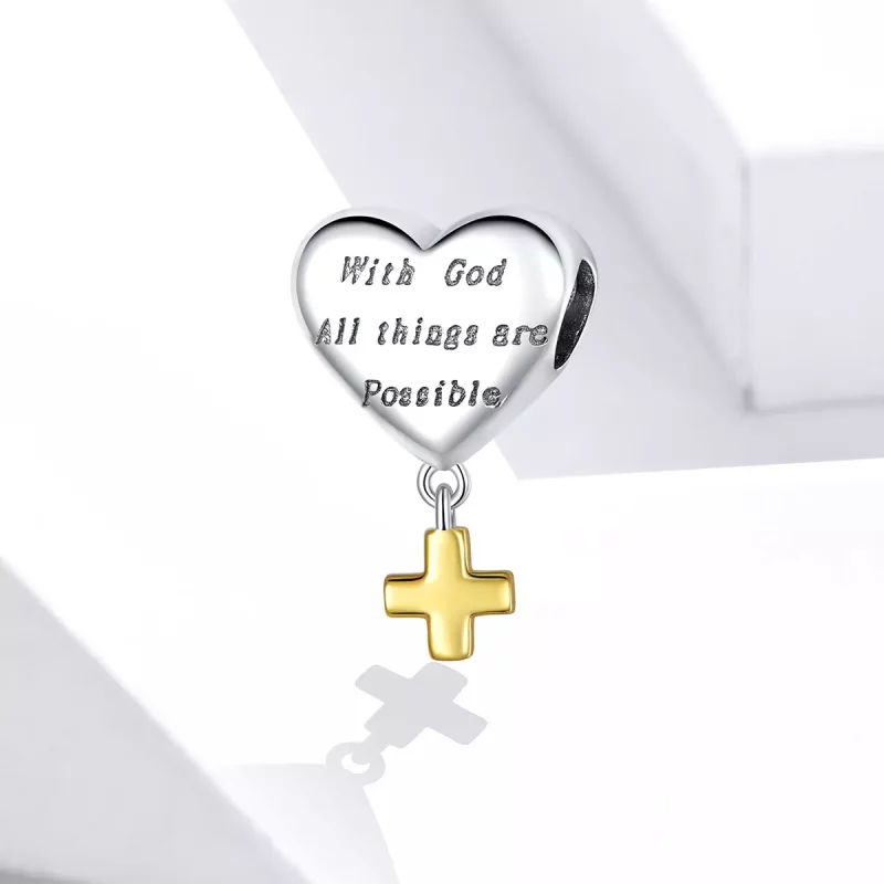 (imagen para) Estilo Pandora de dos tonos bicolor con dije "Con Dios, todo es posible" - BSC30 - Ver 2