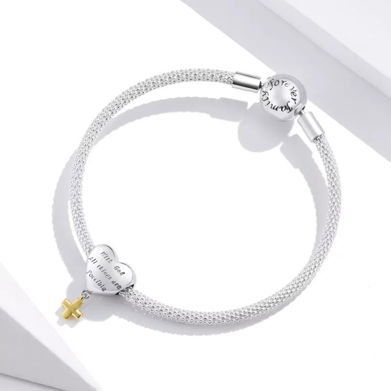 (imagen para) Estilo Pandora de dos tonos bicolor con dije "Con Dios, todo es posible" - BSC30 - Ver 3