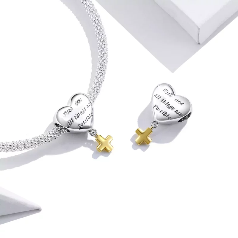 (imagen para) Estilo Pandora de dos tonos bicolor con dije "Con Dios, todo es posible" - BSC30 - Ver 4