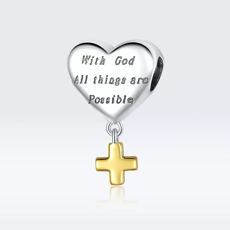 (imagen para) Estilo Pandora de dos tonos bicolor con dije "Con Dios, todo es posible" - BSC30 - Ver 5