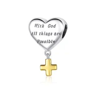 (imagen para) Estilo Pandora de dos tonos bicolor con dije "Con Dios, todo es posible" - BSC309