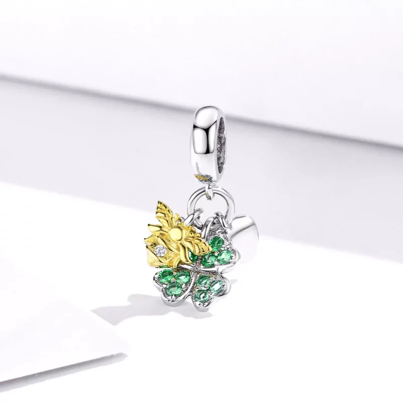 (imagen para) Estilo Pandora de dos tonos, trébol bicolor con abeja colgante - BSC303 - Ver 2