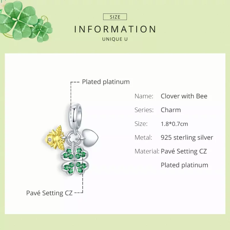 (imagen para) Estilo Pandora de dos tonos, trébol bicolor con abeja colgante - BSC303 - Ver 6