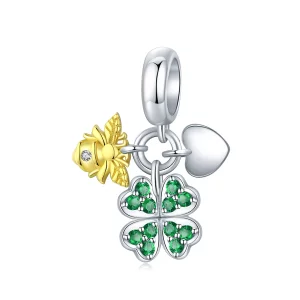 (imagen para) Estilo Pandora de dos tonos, trébol bicolor con abeja colgante - BSC303