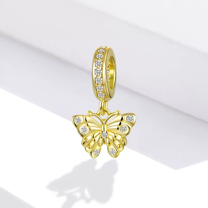 (imagen para) Estilo Pandora Mariposa Dorada con Baño de Oro de 18 quilates - BSC248 - Ver 2