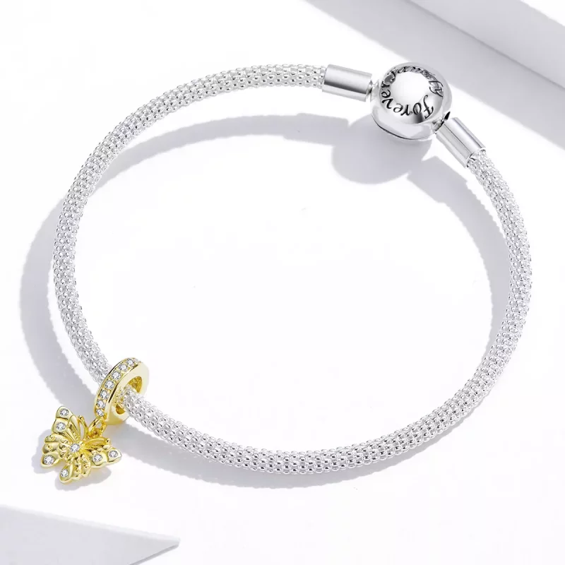 (imagen para) Estilo Pandora Mariposa Dorada con Baño de Oro de 18 quilates - BSC248 - Ver 3