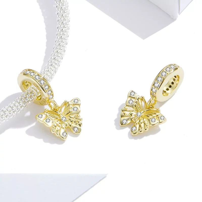 (imagen para) Estilo Pandora Mariposa Dorada con Baño de Oro de 18 quilates - BSC248 - Ver 4