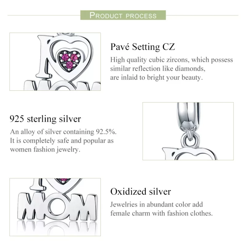 (imagen para) Estilo Pandora Plata Amo a Mamá Dangle - SCC420 - Ver 7