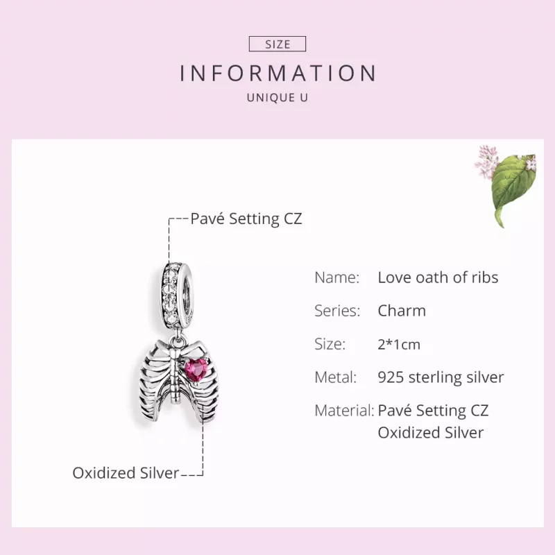 (imagen para) Estilo Pandora Plata Amor Voto de Costillas Colgante - SCC1459 - Ver 7