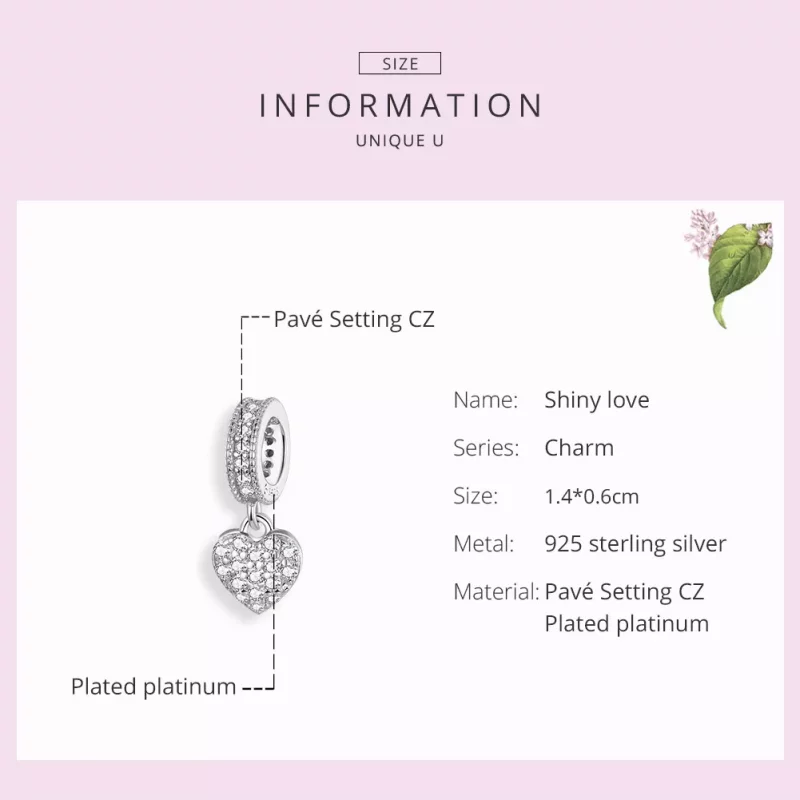 (imagen para) Estilo Pandora Plata Brillante Amor Dangling - BSC211 - Ver 6