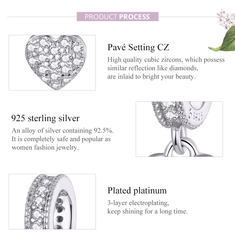 (imagen para) Estilo Pandora Plata Brillante Amor Dangling - BSC211 - Ver 7