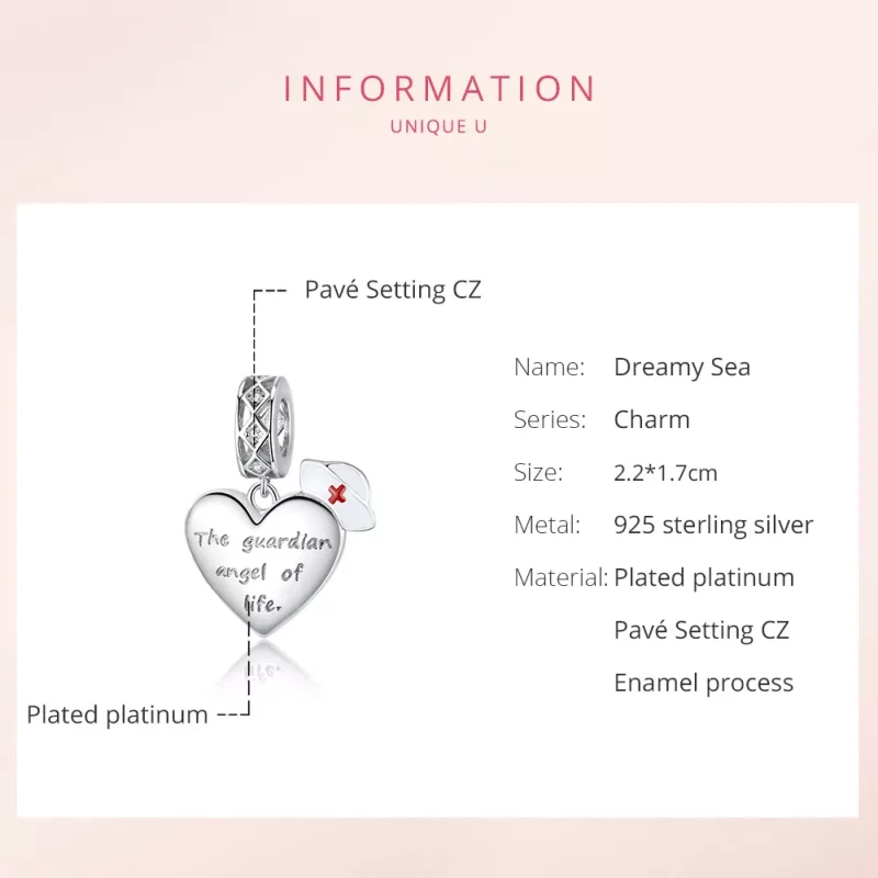 (imagen para) Estilo Pandora Plata El Guardián del Ángel de la Vida Dangle - BSC307 - Ver 6