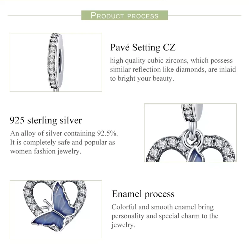(imagen para) Estilo Pandora Plata Mariposa Sueño Colgante - SCC818 - Ver 7