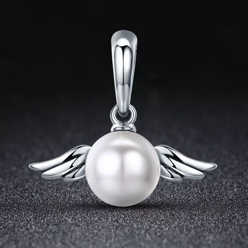 (imagen para) Estilo Pandora Plata Perla Alas de Ángel Colgante - SCC381 - Ver 2