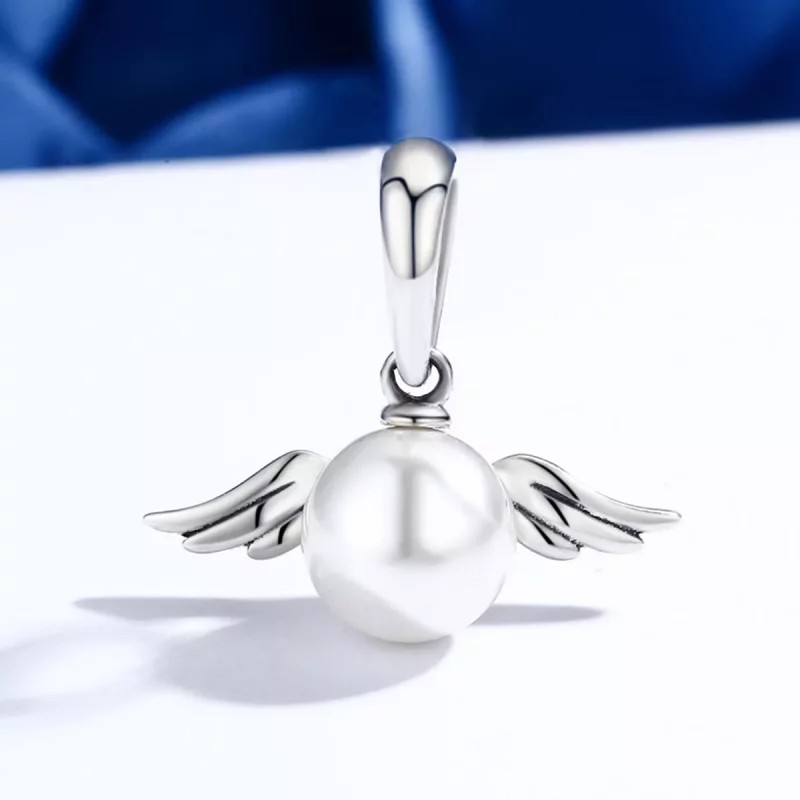 (imagen para) Estilo Pandora Plata Perla Alas de Ángel Colgante - SCC381 - Ver 3