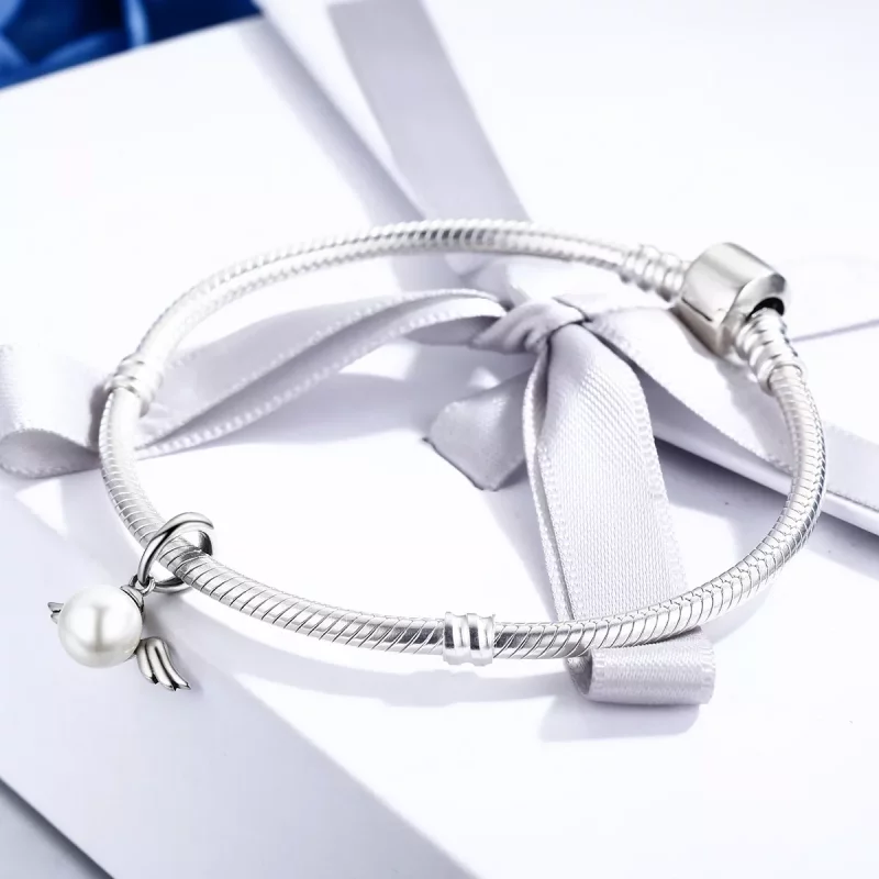 (imagen para) Estilo Pandora Plata Perla Alas de Ángel Colgante - SCC381 - Ver 4