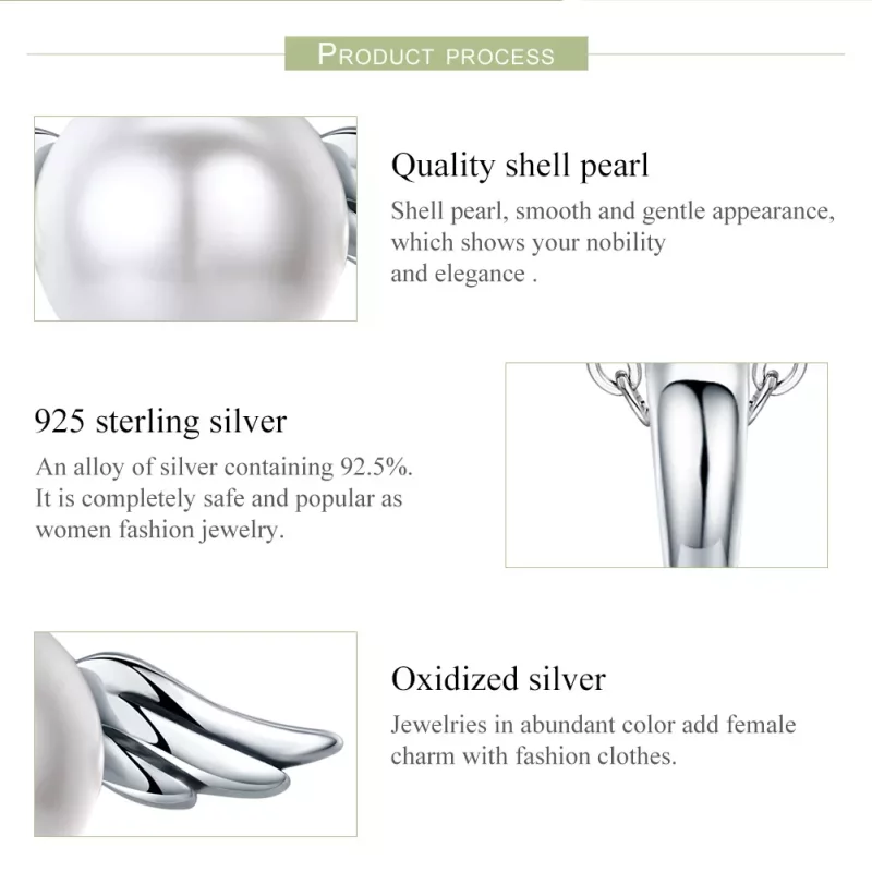 (imagen para) Estilo Pandora Plata Perla Alas de Ángel Colgante - SCC381 - Ver 6