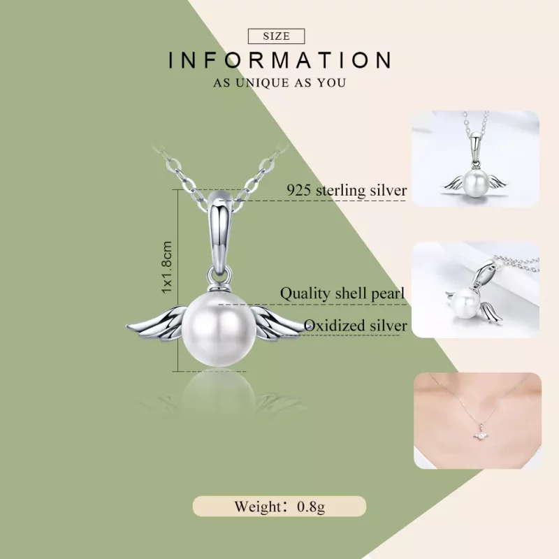 (imagen para) Estilo Pandora Plata Perla Alas de Ángel Colgante - SCC381 - Ver 7