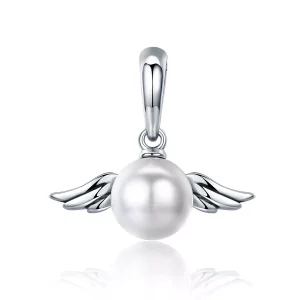 (imagen para) Estilo Pandora Plata Perla Alas de Ángel Colgante - SCC381