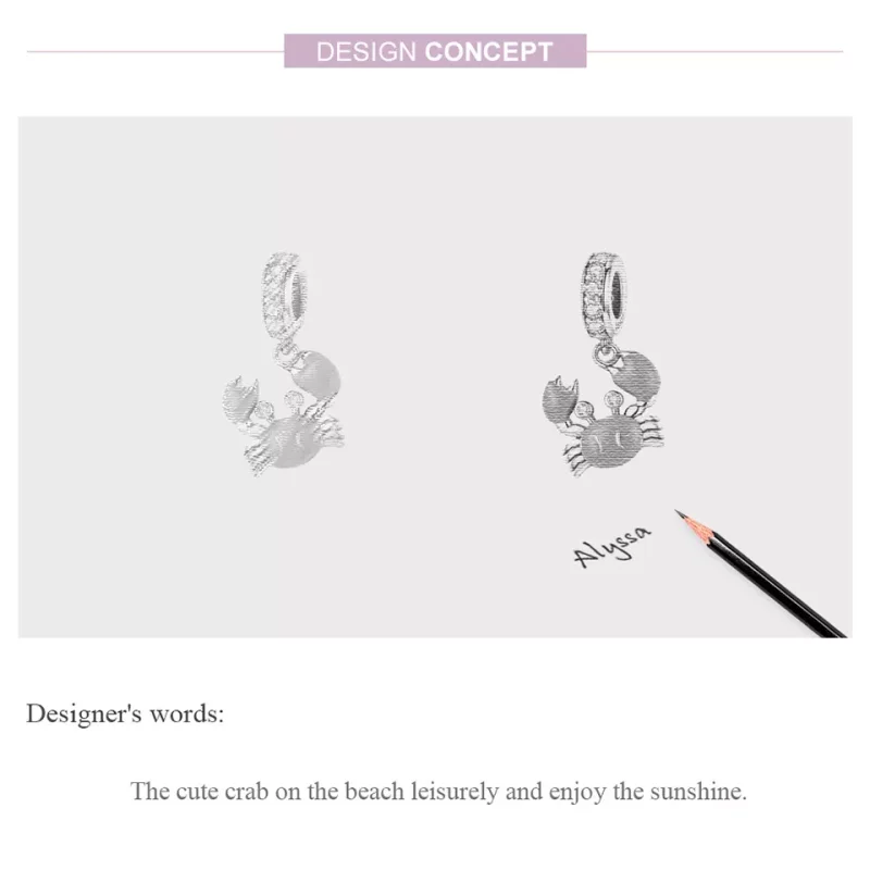 (imagen para) Estilo Pandora Plata Verano Cangrejo Dangle - BSC076 - Ver 6