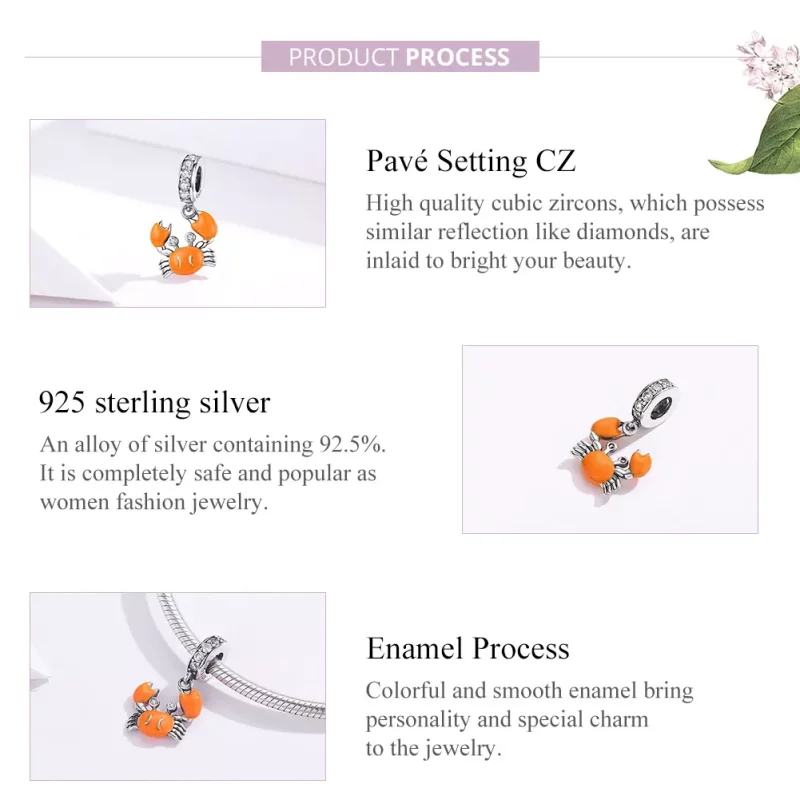 (imagen para) Estilo Pandora Plata Verano Cangrejo Dangle - BSC076 - Ver 8
