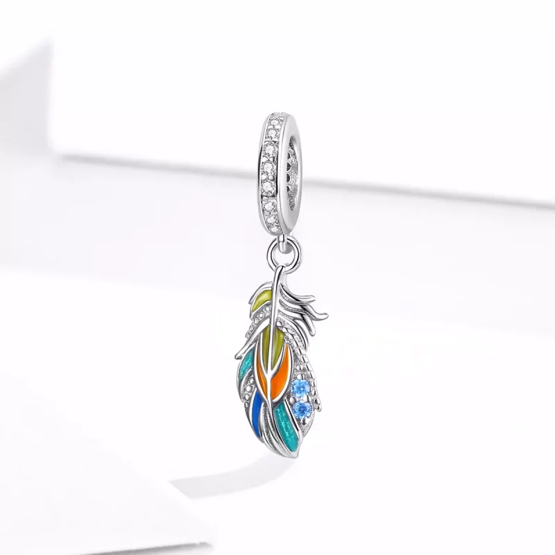 (imagen para) Estilo Pandora Plumas Coloridas Colgante - BSC304 - Ver 2
