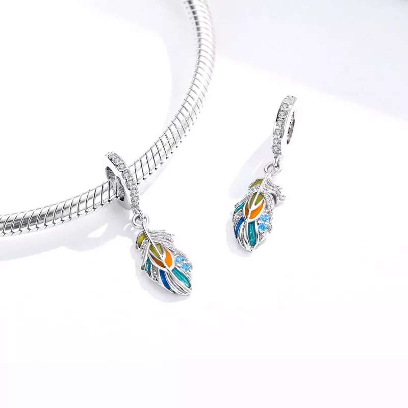 (imagen para) Estilo Pandora Plumas Coloridas Colgante - BSC304 - Ver 4