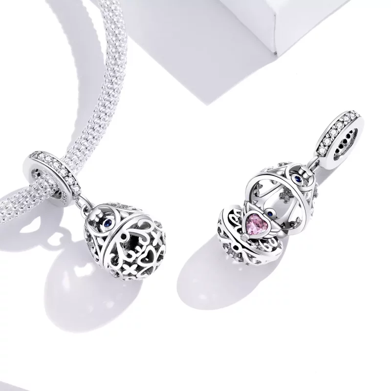 (imagen para) Huevo de Pascua de Plata estilo Pandora con colgante de tesoro - SCC1465 - Ver 4