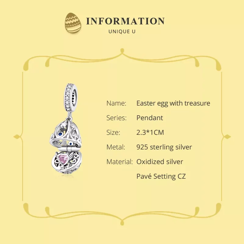 (imagen para) Huevo de Pascua de Plata estilo Pandora con colgante de tesoro - SCC1465 - Ver 6