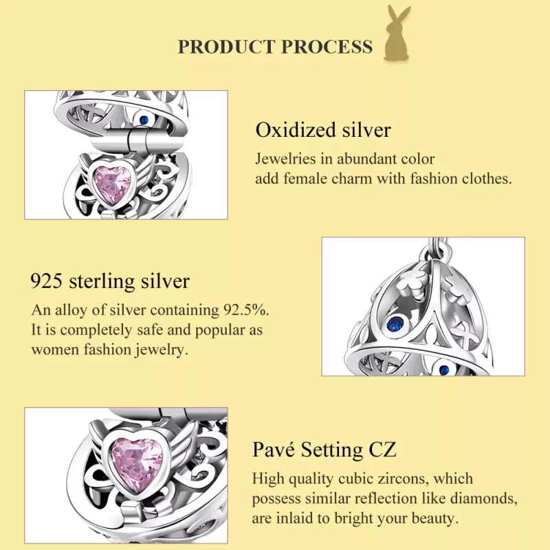 (imagen para) Huevo de Pascua de Plata estilo Pandora con colgante de tesoro - SCC1465 - Ver 7
