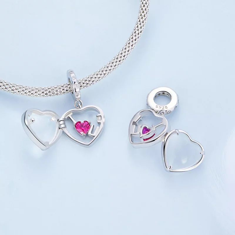 (imagen para) Locket estilo Pandora con colgante "I love you" - BSC681 - Ver 4