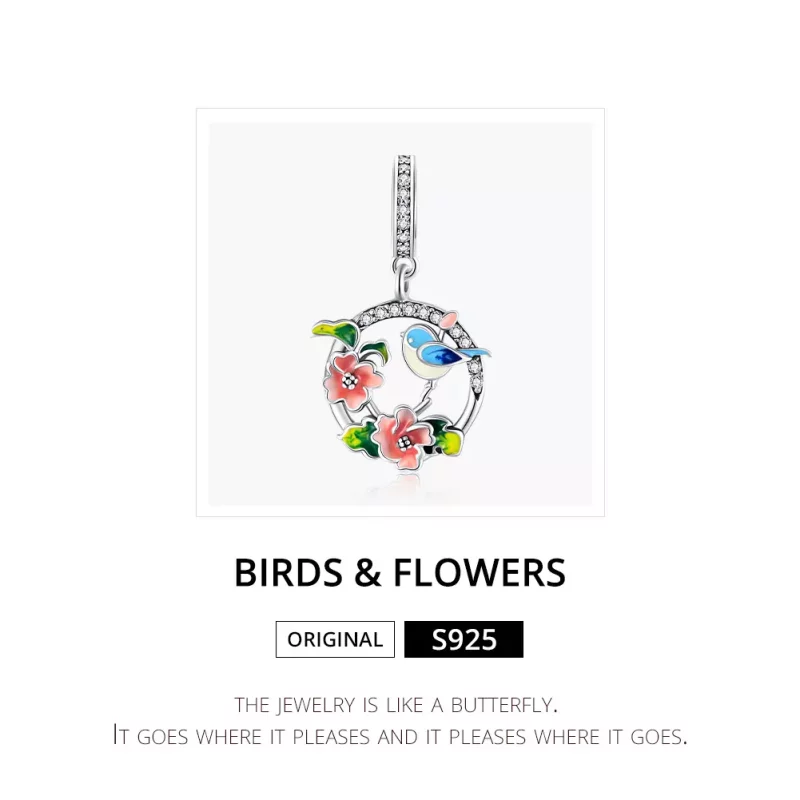 (imagen para) Pandora Estilo Plata Aves y Flores Colgante - SCC1726 - Ver 6
