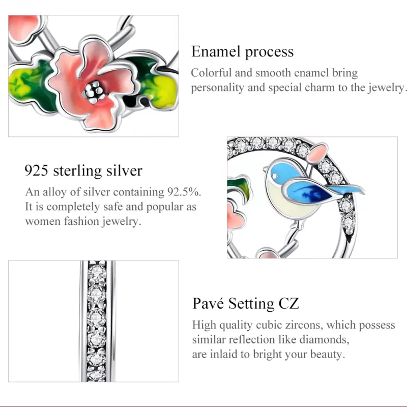 (imagen para) Pandora Estilo Plata Aves y Flores Colgante - SCC1726 - Ver 7