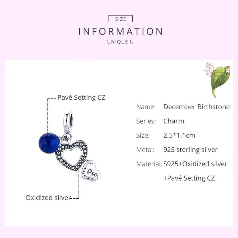(imagen para) Pandora Estilo Plata Colgante de la Suerte de Diciembre - SCC1721 - Ver 6