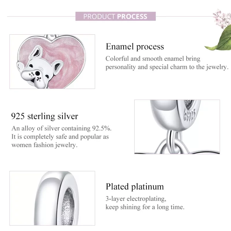 (imagen para) Pandora Estilo Plateado Cachorro Con Colgante de Amor - BSC360 - Ver 8