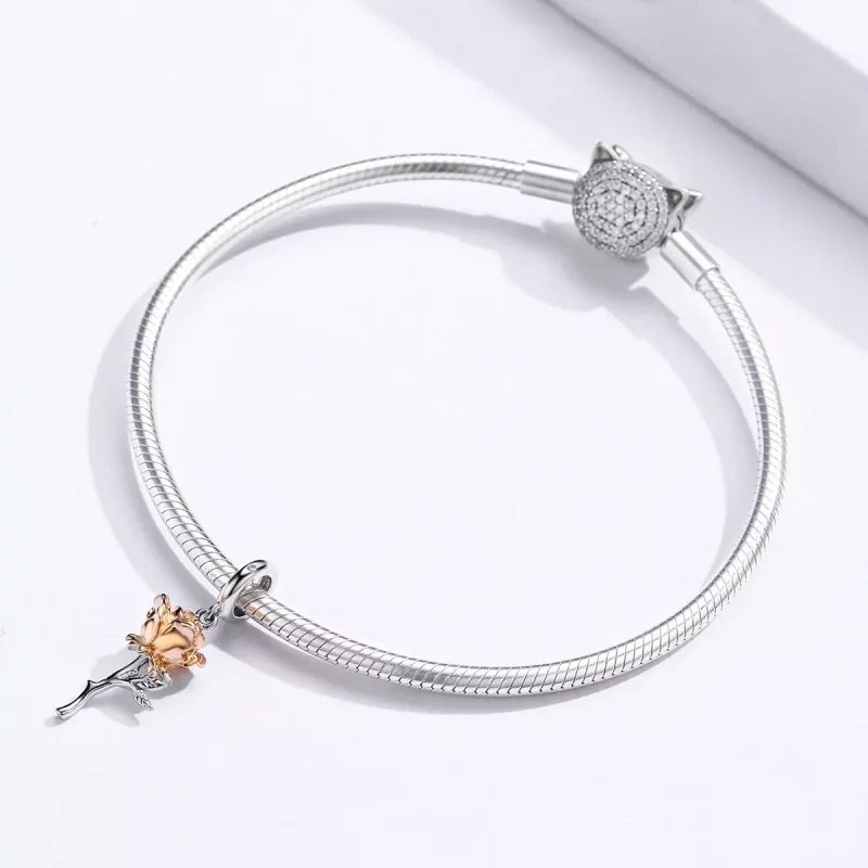 (imagen para) Pandora Style Bicolor de Dos Tonos Amante Rosa Flores Bicolor de Dos Colores Dan - Ver 3