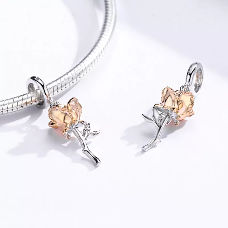 (imagen para) Pandora Style Bicolor de Dos Tonos Amante Rosa Flores Bicolor de Dos Colores Dan - Ver 4