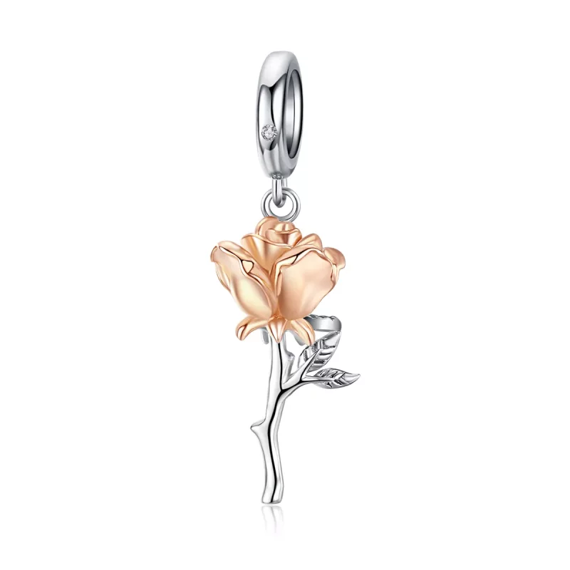 (imagen para) Pandora Style Bicolor de Dos Tonos Amante Rosa Flores Bicolor de Dos Colores Dangle - BSC145