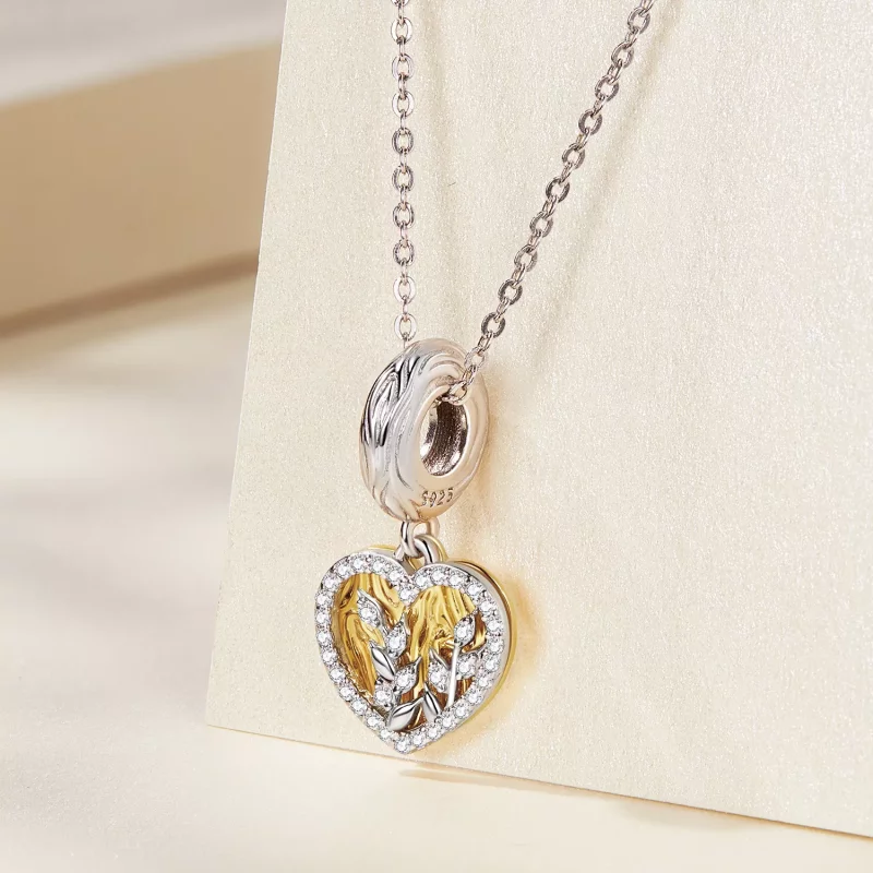 (imagen para) Pandora Style Corazón con Hojas en Forma de Colgante - BSC670 - Ver 2