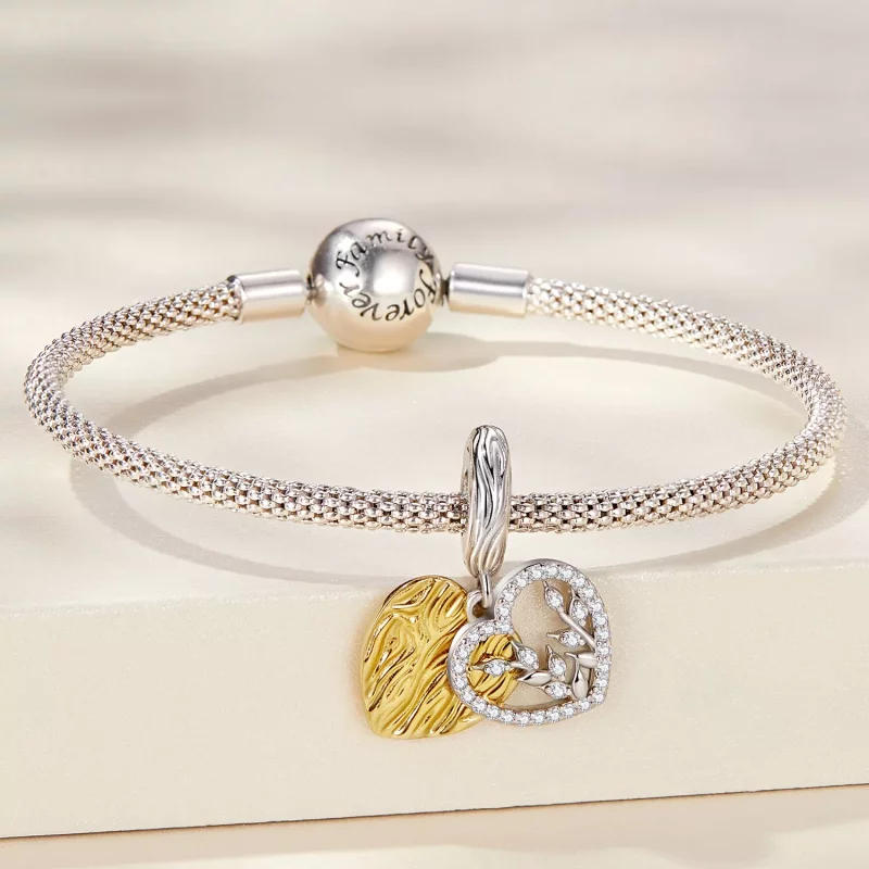 (imagen para) Pandora Style Corazón con Hojas en Forma de Colgante - BSC670 - Ver 3