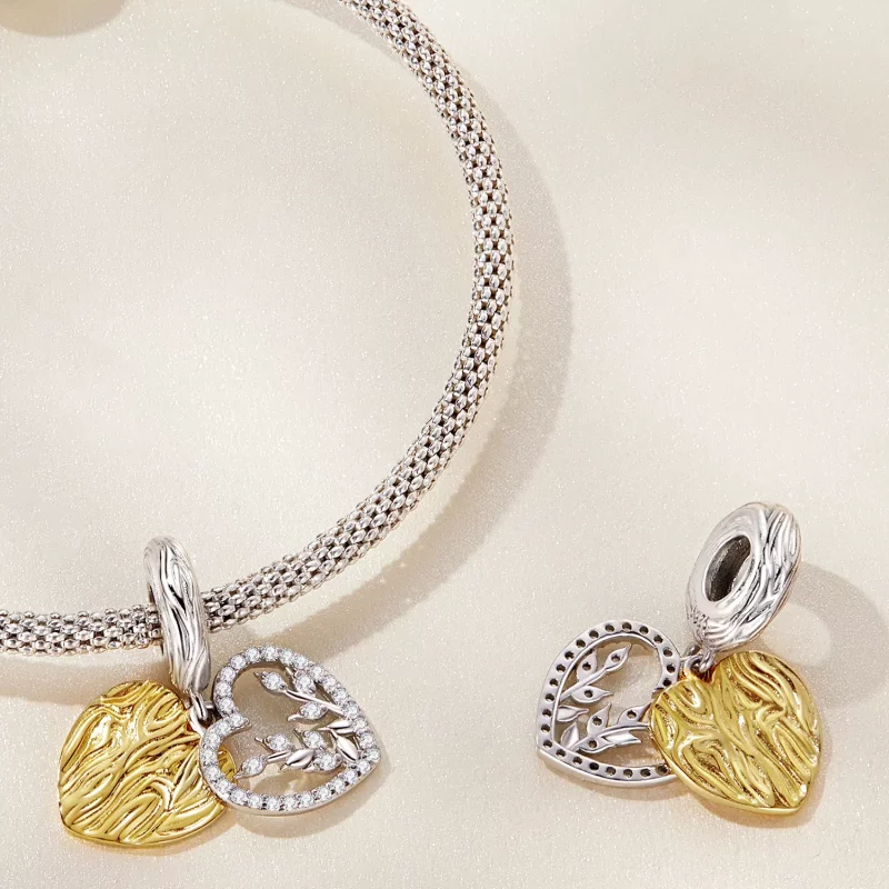 (imagen para) Pandora Style Corazón con Hojas en Forma de Colgante - BSC670 - Ver 4
