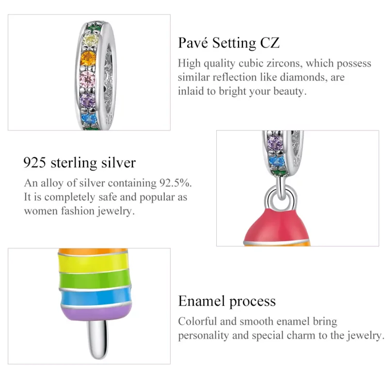 (imagen para) Pandora Style Plata Colgante de Helado Arcoíris - BSC351 - Ver 7