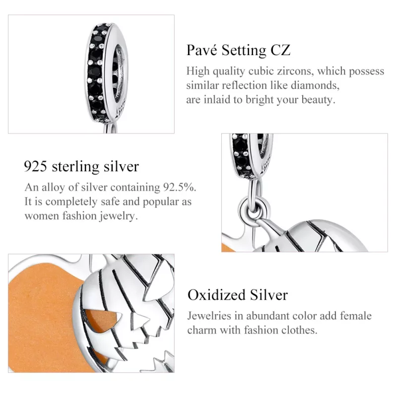 (imagen para) Pandora Style Plata Halloween Calabaza Malvada Cara Sonriente Colgante - SCC1620 - Ver 5