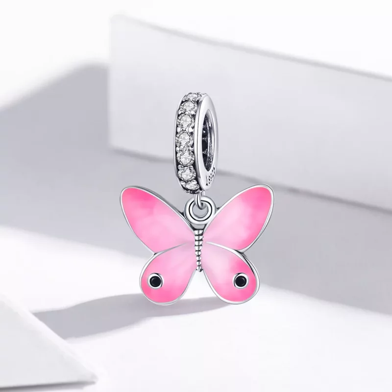 (imagen para) Pandora Style Plata Mariposa Rosa Colgante - SCC1728 - Ver 2
