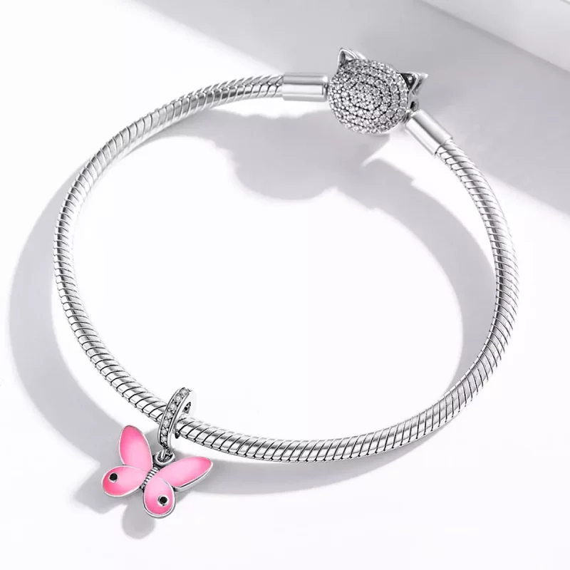 (imagen para) Pandora Style Plata Mariposa Rosa Colgante - SCC1728 - Ver 3